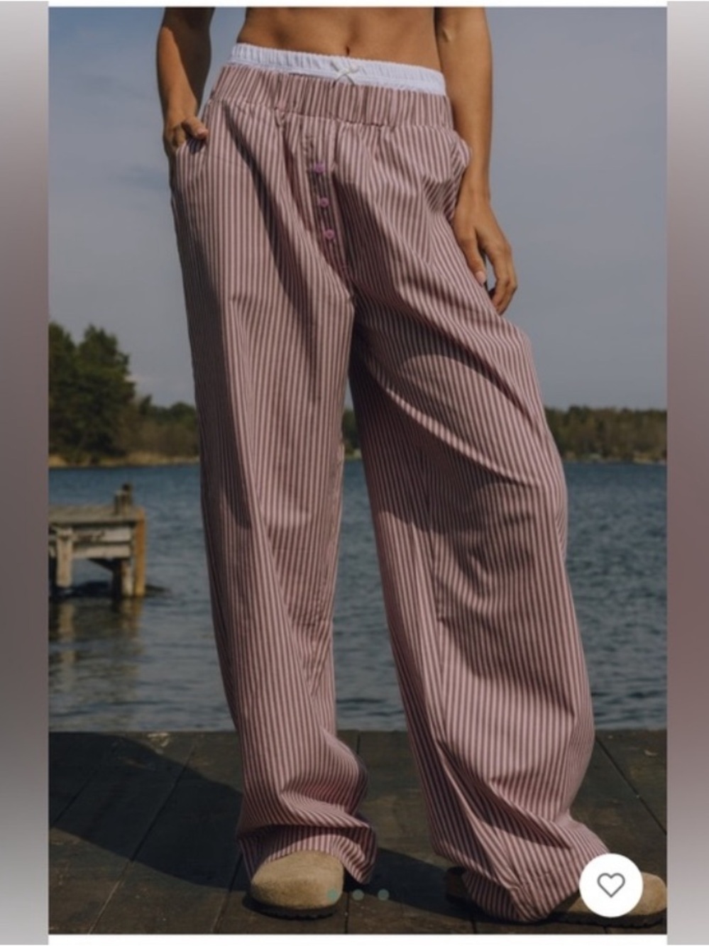 NWT Daily Drills Pointelle Layered Poplin Resort Pants in pink & brown Stripe